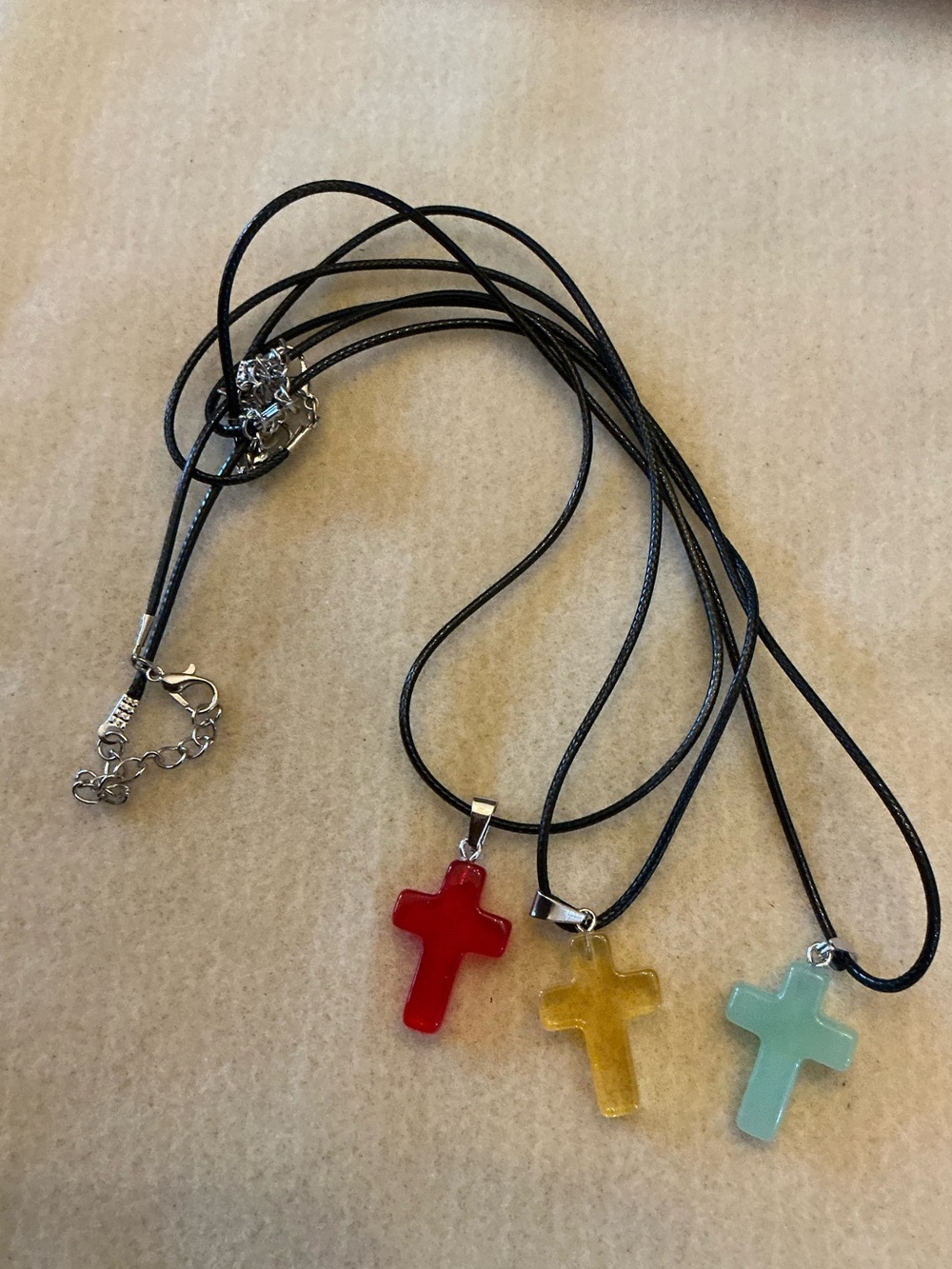Trio of Cross stone Pendant Necklaces 22” total length
